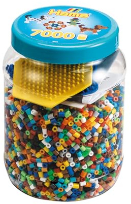 Hama Perlen 2021 Bügelperlen Dose mit ca. 7.000 bunten Midi Bastelperlen mit Durchmesser 5 mm im Farben Mix, 2 Stiftplatten, kreativer Bastelspaß für Groß und Klein