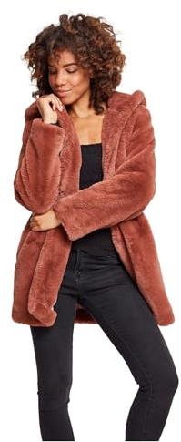 Urban Classics Ladies Hooded Teddy Coat aus Fake Kaninchenfell, Damen Mantel mit Kapuze und Seitentaschen, darkrose, L