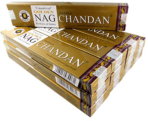 Räucherstäbchen Sparset. 12 Packungen a 15g Ca 180 Sticks Golden Nag Chandan - Sandelholz