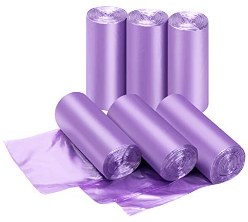 Bolsa de basura pequeña – 6 rollos de 1.2 galones, bolsas de basura de 5 litros, bolsas de basura moradas, aptas para escritorio de cocina y oficina, 240 unidades