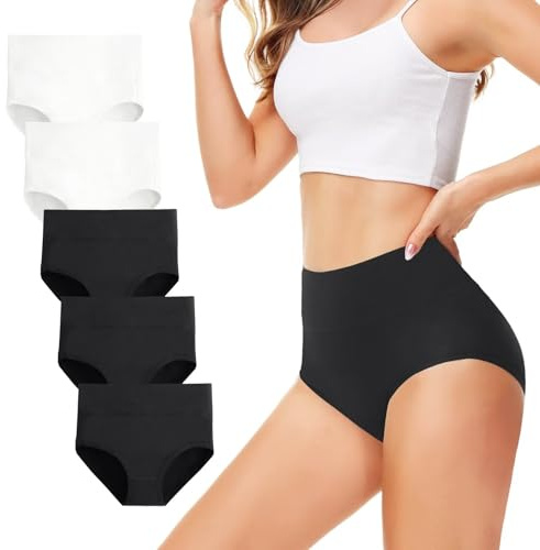 TUUHAW Unterhosen Damen Hohe Taille Baumwolle 5er Pack Atmungsaktive Slips | High Waist Unterwäsche Frauen, Bauchweg Unterhose Weich Stretch, Bequem im Wochenbett und nach Kaiserschnitt Miederhose