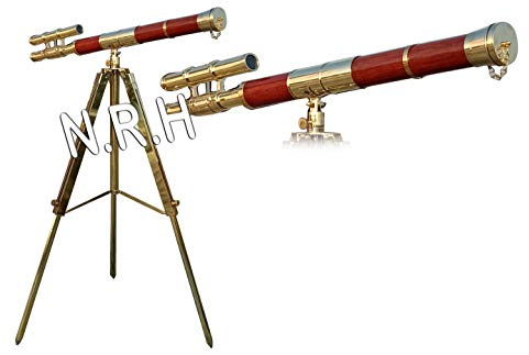 Messing Antik Tripod Teleskop Doppelzylinder 68,6 cm Nautical Braun Holz Teleskop Dekorativ