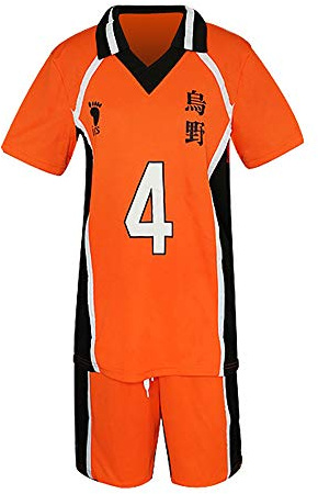QYIFIRST Anime Karasuno Koukou High School Nishinoya Yuu Jersey Set T-Shirt Shorts Suit Nr.4 Cosplay Kostüm Orange M