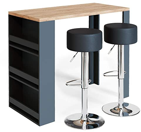 Vicco Bartisch-Set, Bartresen und Hocker, Eiche/Anthrazit, 117 x 57 cm mit 2 Barhockern