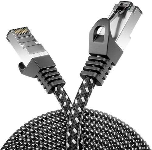 deleyCON 15m CAT7 LAN Kabel Nylon AWG27 600 MHz 10 Gbit/s - Schwarz | Netzwerkkabel mit Kupfer, S-FTP PIMF, RJ45 Patchkabel Ethernetkabel für Internet, DSL und Router