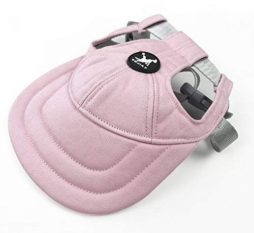 Hundemützen, verstellbarer Riemen, Sommer-Sonnenhaube, für Hunde, Outdoor, Sport, Sonnenschutz, Baseballmütze mit Ohrlöchern für Welpen, kleine Hunde, mittelgroße Hunde (groß, Rosa)