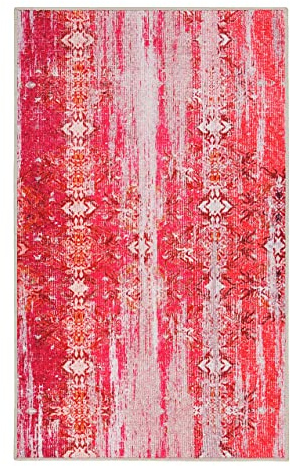 Wecon Home Sydney Badteppich, 60 x 100 cm, rot | Badematte, Rutschfest und Waschbar, Vintage