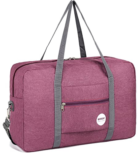 WANDF Borsa da viaggio pieghevole in nylon resistente all'acqua, B - Denim bordeaux con tracolla, 25L, Borse da viaggio