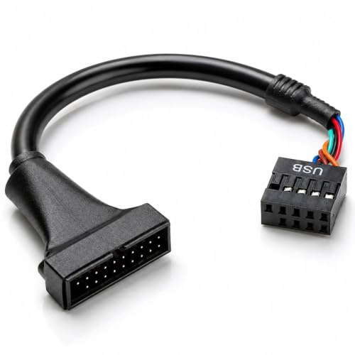 H62 15cm USB 3.0 20Pin Stecker auf USB 2.0 9Pin Buchse Adapterkabel – Interner Mainboard Adapter für USB 3.0 Frontpanel über USB 2.0 Header, Plug & Play, Schwarz