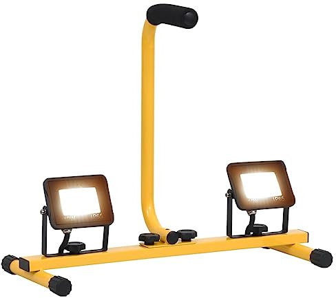 vidaXL LED Fluter mit Handgriff Flutlicht Baustrahler Scheinwerfer Außenstrahler Gartenstrahler Arbeitsscheinwerfer Arbeitsleuchte 2x10W Warmweiß