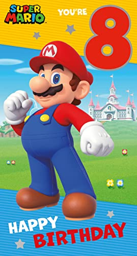 Danilo Promotions LTD Super Mario Geburtstagskarte zum 8. Geburtstag, Kindergeburtstagskarte zum 8. Geburtstag, offiziell lizenzierte Geburtstagskarte, mehrfarbig, 22,9 x 12,7 cm