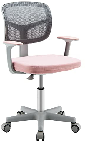 DREAMADE Kinder Schreibtischstuhl höhenverstellbar, ergonomischer Jugenddrehstuhl mit Rückenlehne & Armlehnen, Kinder Drehstuhl mit 5 Rollen, für Kinder 3-10 Jahre alt, bis 150kg belastbar (Rosa)