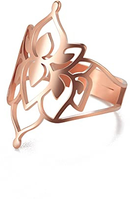 kkjoy Durchbrochener Lotusblumen-Yoga-Ring aus Edelstahl, Buddhismus, Lotus, verstellbar, offene Fingerringe, inspirierender Schmuck, Geschenk für Frauen Teenager Mädchen