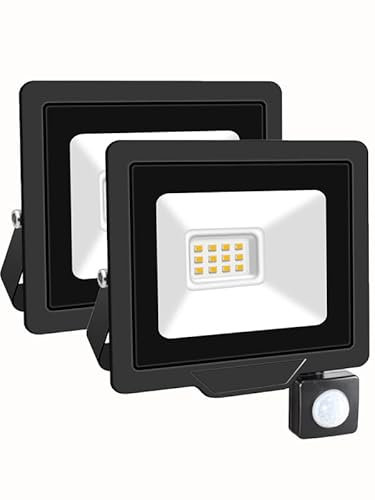 SKYWORLD LED Luz de inundación 10W con sensor der,exterior de 1000 lm alumbrado, impermeable IP66, superbrillante blanco cálido 4000 K Luz de inundación para jardín, garaje, patio, pasillo