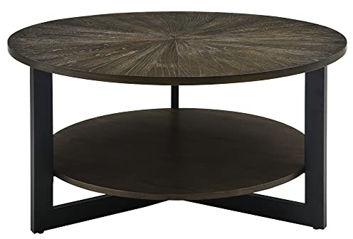 PADMA HOUSE Runt kaffebord, sidobord för soffa, för vardagsrum med metallram, vardagsrumsbord, med öppen förvaringshylla 85D * 45,3H (Svart Mässing)