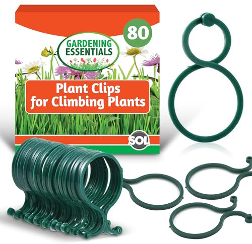 SOL 80pk Plant Clips for Climbing Plants - Reusable Vine Supports | Easy to use durable support clips for outdoor plants, tomatoes and flowers, garden ties alternative
