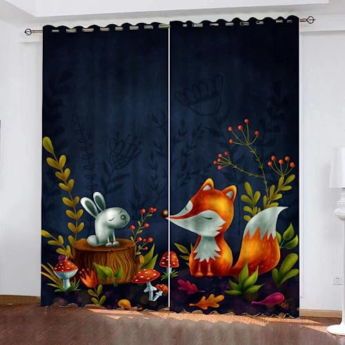 GIOVIA 3D Kawaii Fuchs Vorhänge Abdunkelnde Hase Kindervorhänge Vorhang mit ösen 2er Set Gardinen Blickdicht Verdunkelungs für Kinderzimmer Schlafzimmer Wohnzimmer B 150 X H 166 cm