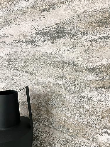 Newroom Vliestapete Grau Betonoptik Loft Industrial Tapete | verwittert changierend mit Anthrazit und Goldakzenten, grobe Putzstruktur, Betontapete Vintagetapete, Wohnzimmer