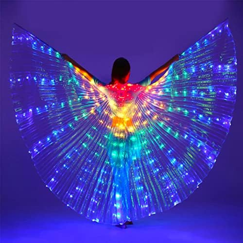 LED Isis Wings ,Belly Dance Wings Glow Angel LED Butterfly Wings with Telescopic Sticks Glowing Light Up Performance Clothing for Carnival Stage Halloween Christmas Party (Adult, Colourful)