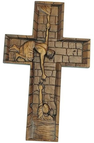 Milageto Croce Cristiana da Parete in Legno appesa al Tavolo, Intaglio, Ornamento, Decorazione da scrivania, Decorativa, Croce di redenzione, Scultura, 26 cm x 20 cm x 1.8 cm