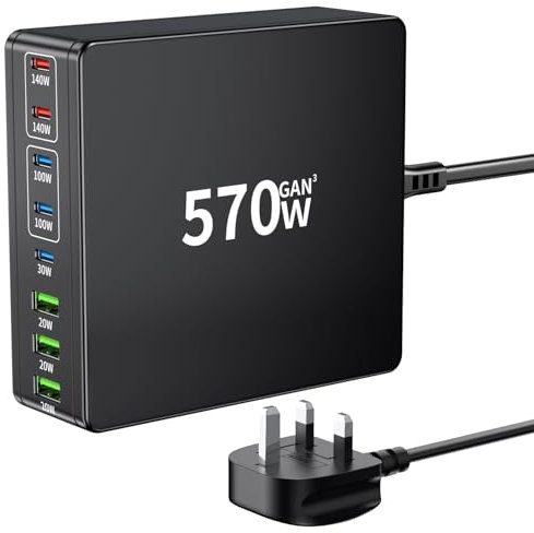 FINIBO 570W USB C Charging Station - 8 Port With 5 USB C and 3 USB A, Quick Charger Multiple Dual PD PPS for Laptop, MacBook Pro/Air, iPad, iPhone Series, Samsung