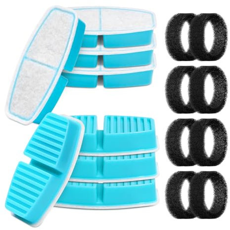 Filter BEMOONY Fuente para Gatos Filtro, 8 Filtros de Carbón + 8 Esponjas, Multifiltración, para 3,2L Bebedero Gatos(H7), Filtración de Pelos Flotantes, Suavizar la Calidad del Agua