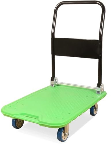 WOYZDQ Transportwagen Plattformwagen aus Kunststoff mit 4 Rädern, Schiebewagen mit großer Kapazität für den Transport von Gepäck, Metallgriff-Design, Flachbettwagen Rollwagen