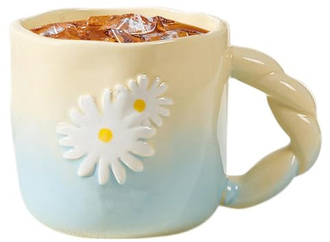 Taza De Café De Cerámica - Taza De Café Con Flores, Taza De Café De Viaje Con Margarita | Taza De Café Apta Para Microondas De 400 Ml, Diseños De Animales Creativos Ampliamente Utilizados Taza
