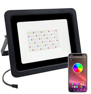 Faretto LED da Esterno, Proiettore LED RGB 50W / 100W RGB Luce di Inondazione App Proiettore Intellinte for Esterni Faretto IP68 LED Lampada da Parete per Giardino Garage Parco Stadi(50W)