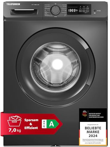 Telefunken Waschmaschine 7kg | Frontlader 1400 U/Min. | Inverter Motor - Leise & Effizient | AquaStop - Schutz vor Wasserschäden | Schontrommel | Washing Machine | 15 Programme | EEK A | W-7-1400-A-DI