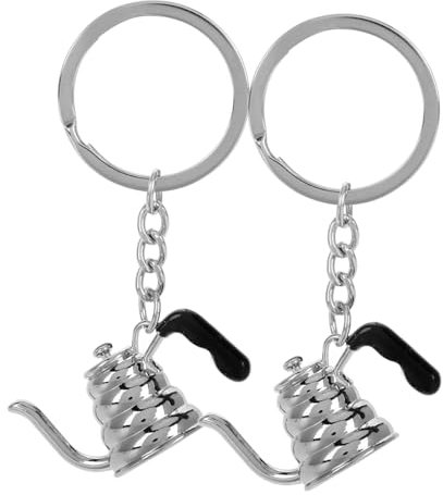 DECHOUS 2pcs Miniature Coffee Pot Keychain Lovers Keyring Bag Decor Car Key Holder Party Favor for Coffee Lovers