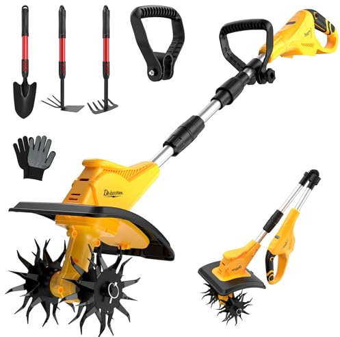 Cordless Tiller Cultivator Compatible with DEWALT 20V MAX Battery(Tool Only), Folding Electric Rototiller for Garden with 40 Steel Tines 310RPM, 9.1In Tilling Width and 6.3In Depth