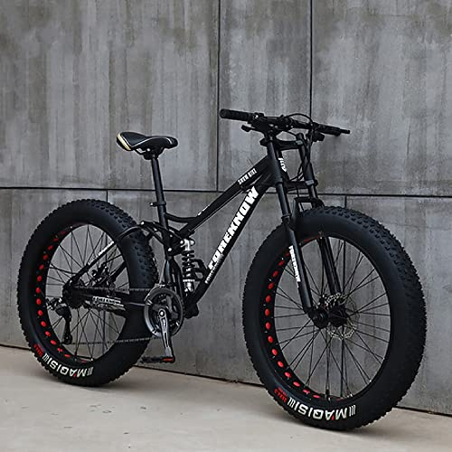 26 Zoll Mountainbikes, Fat Tire Mountain Trail Bike für Erwachsene, 27 Gang Fahrrad, Rahmen aus Kohlenstoffstahl mit Vollfederung und Doppelscheibenbremse, Mountain Snow Beach Bikes mit 4,0 Zoll dic