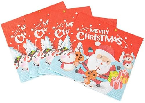 Christmas Napkins Paper,20 Pcs Disposable Christmas Serviettes,Santa Reindeer Snowflak Napkins Paper for Merry Xmas Table Decorations 33x33CM
