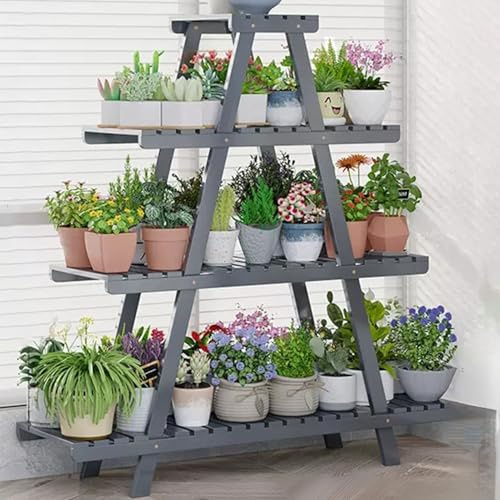 ZHANGshouf Étagère à Plantes en Bois à 4 Niveaux – Support d'angle Multifonctionnel pour Pots de Fleurs et présentoir échelle pour Salon et Balcon – Décoration Grise élégante