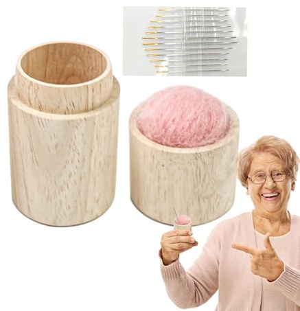 Custodia per aghi - Parte superiore con puntaspilli magnetico, interno spazioso portatile per da filo, scatola protettiva in legno con coperchio incernierato | Kit da cucito da viaggio ideale