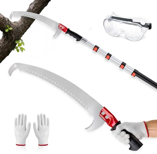 20FT Pole Saw for Tree Trimming, Manual Telescoping Tree Pruner with 3–12FT Extension Pole, Long Reach Hand Saw for Ground Cutting in Yard, Garden & Patio
