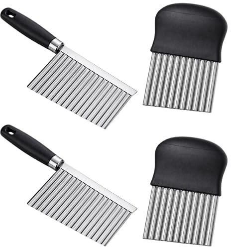 MmotZsb Wellenmesser, 4-teiliges Set mit 2 Griffen und 2 Wellenschneidern, Ideal für Kartoffeln und Gemüse, Praktische Küchenhelfer, Maße 11,5 x 8 x 2,5 cm