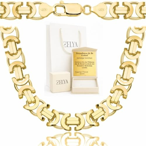 ZELYA vergoldete 925/585 14K, Herren Halskette 6,2-8,5 mm Etrusker Kette, luxuriöse Halskette Königskette, massive Schmuckkette königliche Kette lange 55-60 cm personalisiertes Geschenk