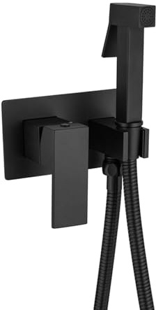 Ducha Higienica para Wc, Grifo Bidet Empotrado para WC Agua Caliente y Fría, Kit Rociador de Bidé de Pared de Latón, Ducha Bidet de Mano con Soporte e 1.5m Manguera, Negro