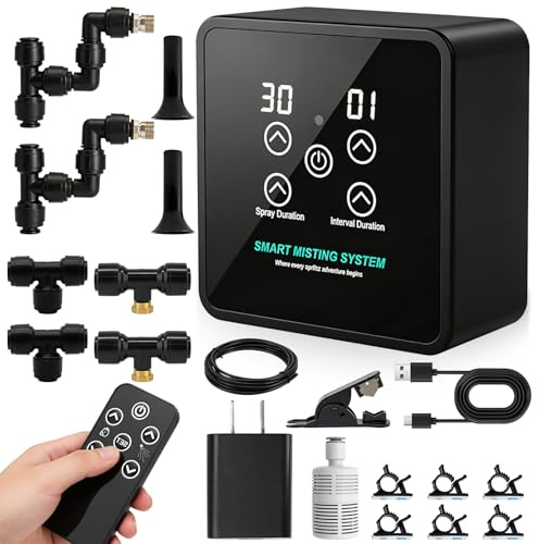 Bevattningssystem, terrarium, intelligent reptil, vinvningssystem, luftfuktare, terrarium med timer och spraymunstycken, 360° justerbar nebulisator för amfibier, reptiler, växter, regnskog, inomhus