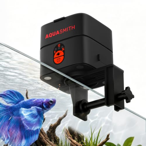 AQUASMITH Distributeur automatique de nourriture pour poissons avec minuterie pour une alimentation précise, capacité de 30 ml pour aquarium Betta de 1/2/5/10 gallons