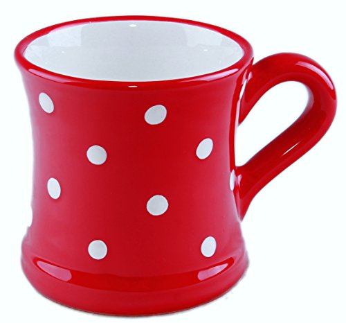 UNGARNIKAT Keramik Becher 450ml / 0,45l Rot mit Weißen Punkten – Handgemachter Kaffeebecher im Landhausstil – Spülmaschinenfest und Mikrowellengeeignet – Aus rotem Ton mit dicker Glasur – Made in EU