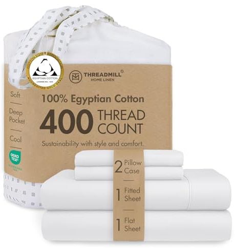 Threadmill Home Linen Parure de lit 4 pièces 100% Coton égyptien 400 Fils Blanc