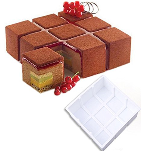 Emousport cubique carré en forme de treillis Blanc Moule à Cake Moules de cuisson en silicone mousse Moules Poêle à dessert pour outils de décoration