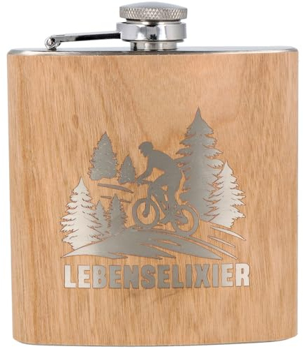 Spruchreif Flachmann Fahrrad – Geschenk für Mountainbiker | Edelstahl-Flachmann, Gravur Lebenselixier, für Fahrradfahrer, Mountainbiker