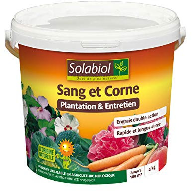 SOLABIOL Engrais Sang Et Corne - 4Kg - Jusqu'à 100m² - Effet Rapide (sang) & Longue Durée (corne) - Facile A Épandre - Utilisable En Agriculture Biologique SOMIX04