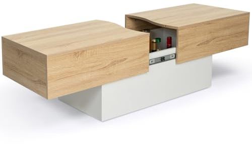 IDMarket – Mesa de centro corredera rectangular Marta madera blanca e imitación haya
