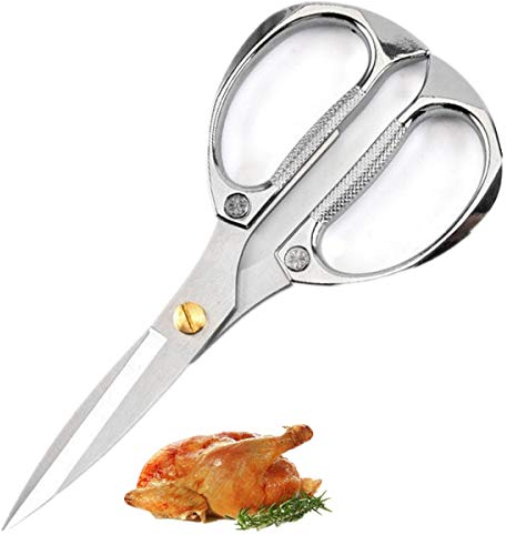 Kitchen Scissors Silver Stainless Steel Cooking Scissors Heavy Duty Sharp Shears for Left Right Handed for Food Chicken Beefs Poultry Fish Meat Vegetables Herbs Carrots Dried Fruits BBQ