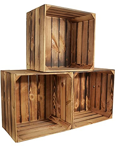 CHICCIE Wino set di 3 portabottiglie per vino in legno, cassetta fiammata